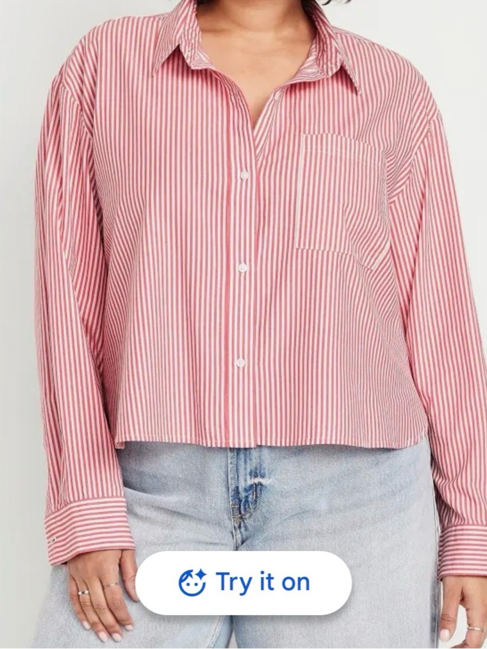 NWT Old Navy Women's Cropped Button-Down
Shirt | Red & white Stripes | XL